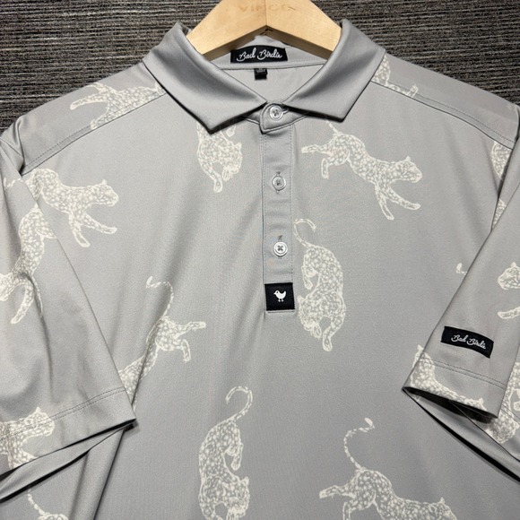 Bad Birdie Other - Bad Birdie Polo Shirt Mens M Gray Cheetah SS Performance Golf Polo BBMP001-738B